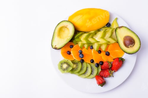 Preview: Portrait Of Assorted Delicious Fruits Against White Background
