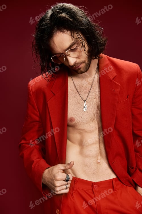 Preview: The daring gentleman: a man in a red suit embracing boldness