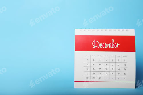 Preview: Paper calendar on light blue background, space for text. Planning concept