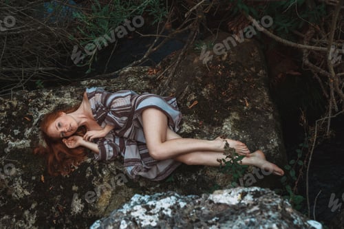 Preview: Sensual close up outdoor portrait of ginger girl with freckles.