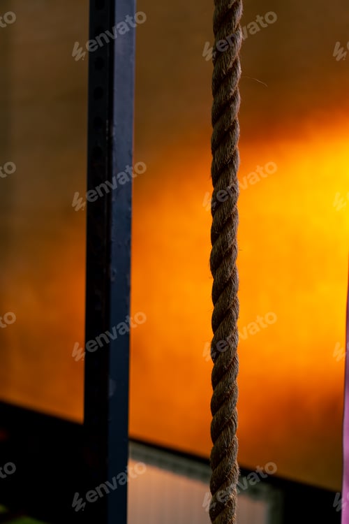 Preview: close-up of ropes for exercise in sports club on a bright orange background