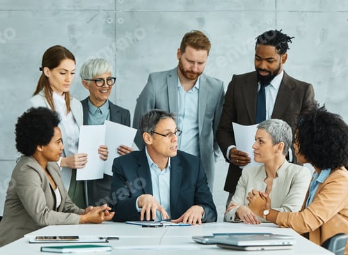 Preview: young business people meeting office teamwork group success corporate senior mature colleague