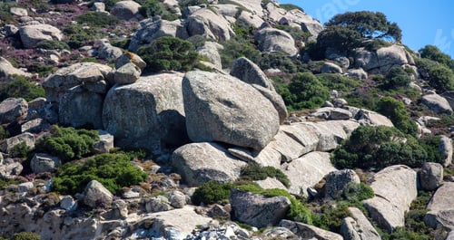 Preview: Volax village in Tinos island, Cyclades Greece. Lunar landscape with huge rock. Summer nature sky.