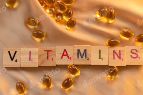 Preview: Vitamine and pills on satin background