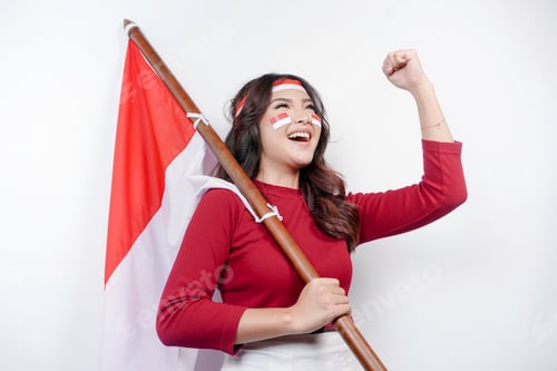 Preview: Happy Woman Celebrates Holding National Flag