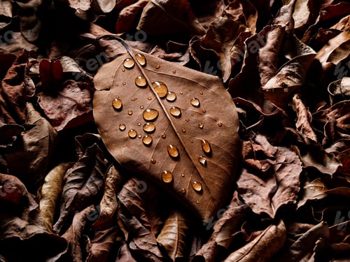 Preview: Closeup of a brown leaf in waterdrops