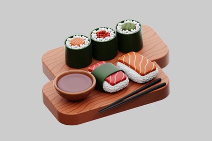 Vista previa: Plato de sushi con salsa de soja