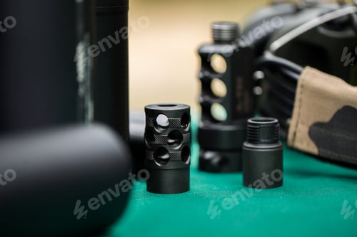 Preview: silencers for weapons are on the green table