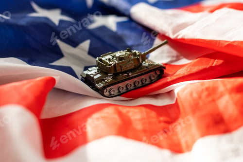 Preview: Toy model tank on USA national flag.