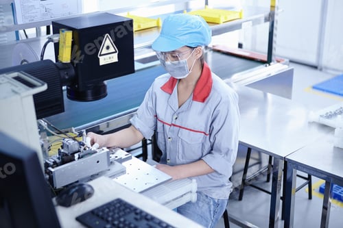 Preview: Worker at e-cigarettes battery factory, Guangdong, China