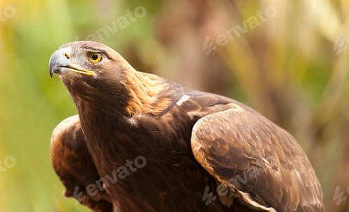 Preview: Beautiful California Golden Eagle Against Foliage Background.