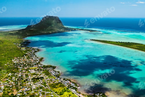 Preview: Aerial view of Le Morne Brabant mountain which is in the World Heritage list of the UNESCO