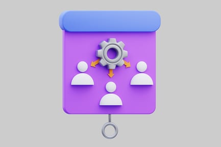 Preview: Square icon with figures, gear, and flap