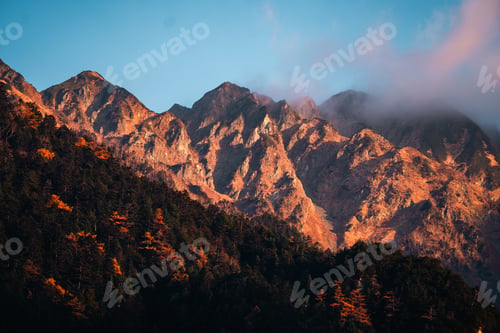 Preview: Nature mountain landscape panorama view with snow, travel in Japan forest peak scenic in winter