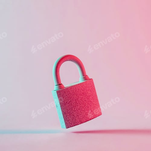 Preview: Close-up of an old padlock floating over pink background