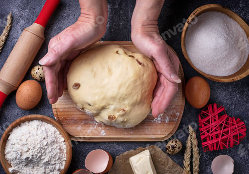 Preview: Female hands knead the dough. Backing concept