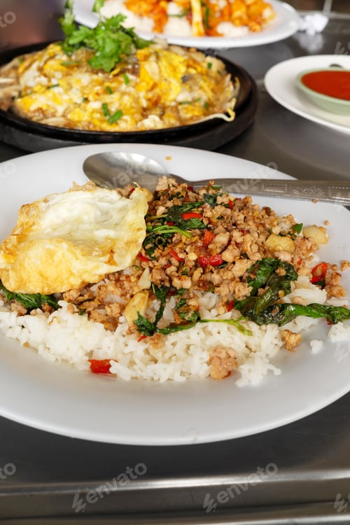 Preview: Rice Topped With Stir Fried Minced Pork And Basil