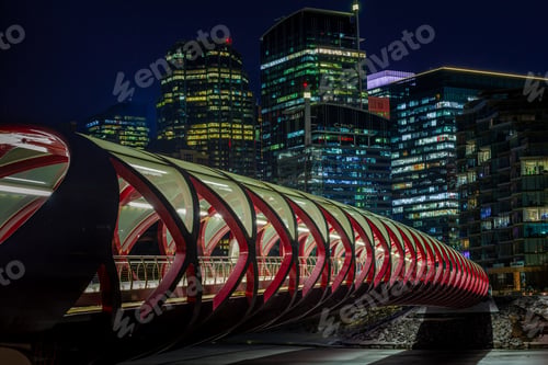 Preview: Peace Bridge across the Bow River Calgary at night Alberta, Canada.