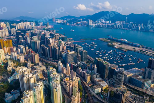 Preview: Kowloon Bay, Hong Kong 25 April 2019: Top view of Hong Kong city