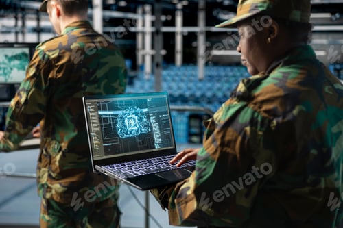 Preview: Close up of army expert in data center managing AI powered military automation
