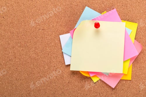 Preview: sticky note or post is on cork bulletin billboard