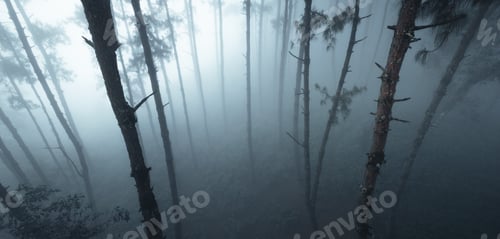 Preview: misty forest and pine trees