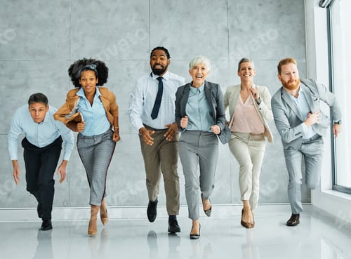 Preview: young business people meeting office teamwork group fun competition sports race break speed winner