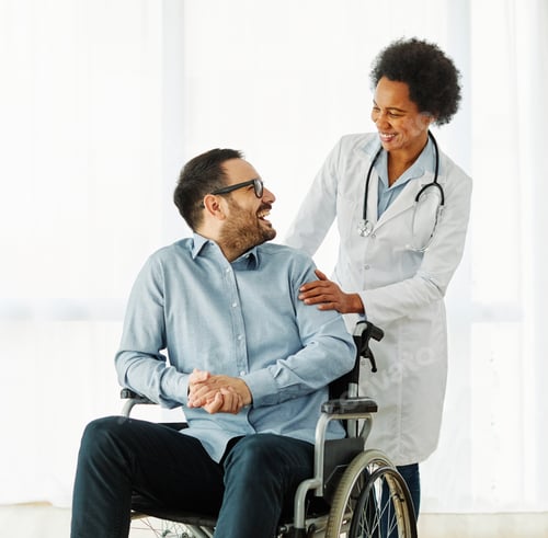 Preview: disability wheelchair doctor patient hospital medical disabled man handicap nurse