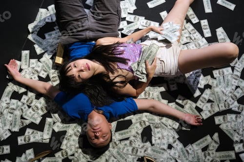 Preview: Died young asian couple surrounded by dollar bills. Suicide with a gunshot.