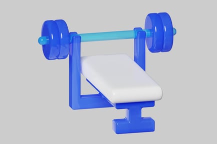 Preview: A blue and white bench press with weights.