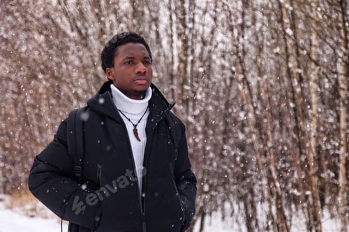 Preview: Winter Wanderer Lost in Thought Amidst a Snowy Forest Landscape