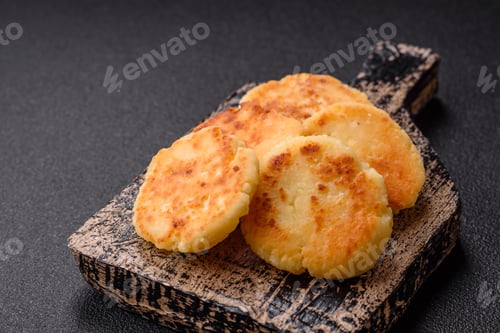 Preview: Delicious fresh sweet cheese pancakes with raisins and cinnamon