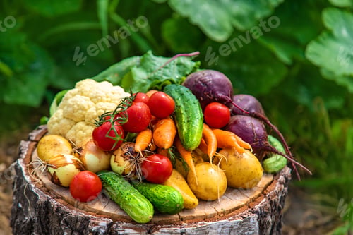 Preview: Harvest vegetables in the garden. Selective focus.