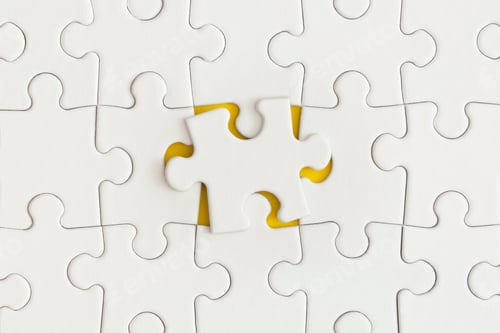 Preview: White details of puzzle on yellow background. Business strategy, teamwork.