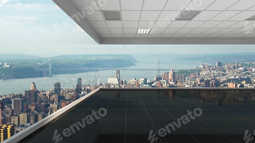 Preview: 3d rendering empty office with new york city background, interior illustration