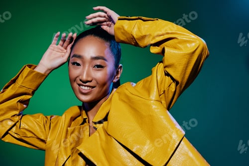 Preview: Disco woman light studio pretty neon colorful hair yellow green trendy beauty fashion