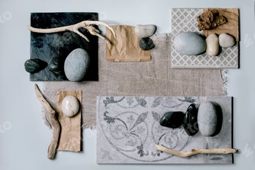 Preview: Creative layout squares with stones and branch