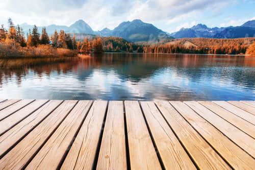 Preview: The sunrise over a lake in the park High Tatras. Shtrbske Pleso,