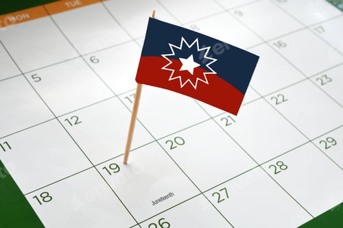 Vista previa: A Juneteenth flag marking June 19 on a calendar celebrating the end of slavery in 1865
