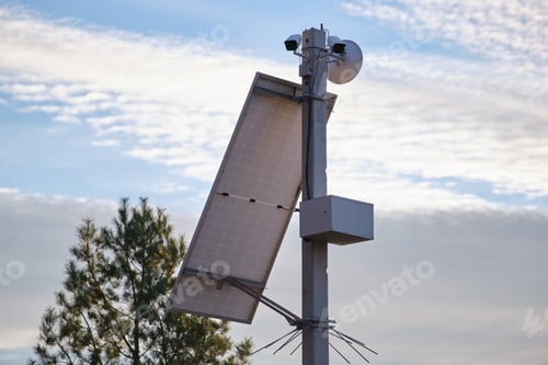 Preview: Solar photovoltaic panels mounted on city street pole for electricity supply