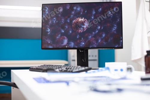 Preview: Doctors office with germs on monitor