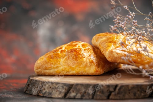 Preview: front view penovani khachapuri on wood board on dark red background
