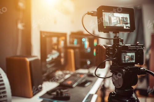 Preview: Camera film set on the tripod in the studio