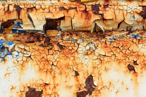 Preview: Textured iron background with rust. Old metal surface with white rusty paint.