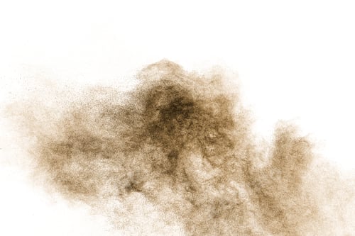 Preview: Brown particles splash on white background. Brown dust splatter.