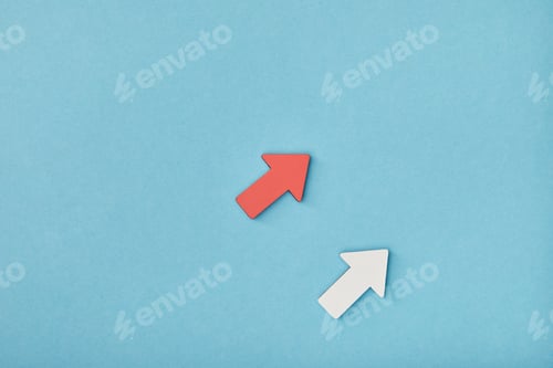 Preview: top view of red and white diagonal arrows on blue background
