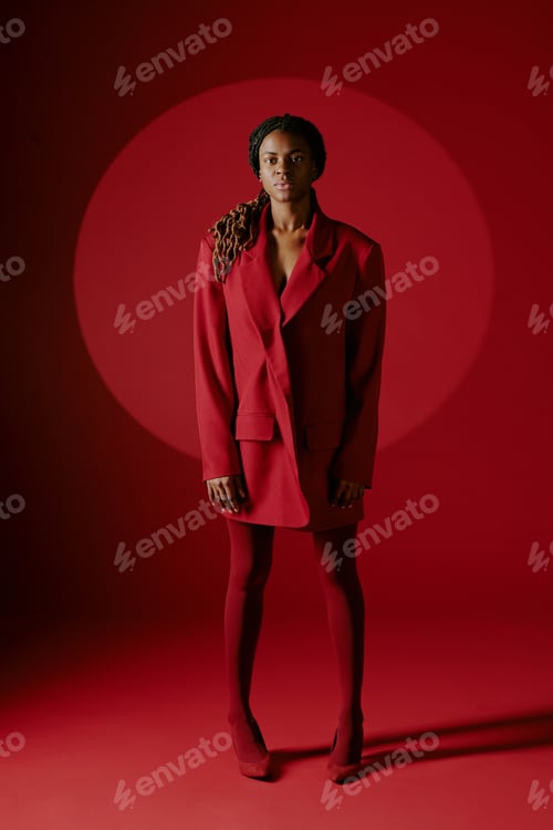 Preview: Portrait of Woman Wearing Red Jacket While Standing
