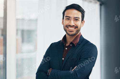 Preview: Office portrait, manager and business man happy for startup law firm, corporate development or comp