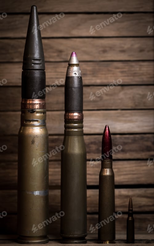 Preview: weapons, cartridge on wooden background