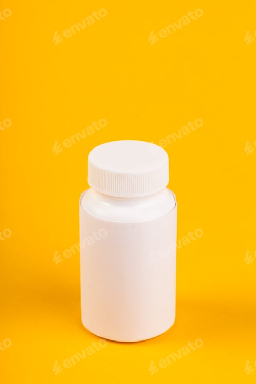 Preview: White Bottle on Yellow Background with Blank Label